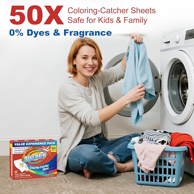 50pcs Laundry Color Catcher Sheets,Color Grabbers Dye Grabbing Sheets,Allow Mixed Washes and Prevents Color Runs,Fragrance Free Color Absorber Sheets for Washer No Fluorescent Agent