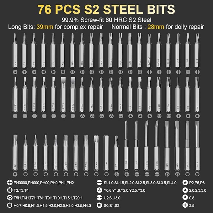 Electric Screwdriver Set,76 IN 1 Mini Electric Screwdriver Cordless Set with LED Display,5 Torque Settings Repair Tool Kit for Electronics Phone Camera Laptop Watch