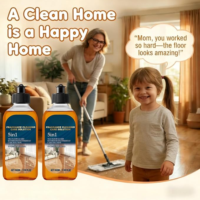 2PCS 5 In 1 Floor Cleaner, 2026 New 5 In 1 Fragrance Cleaning Care Solution, For Hardwood Floors, Natural Shine For Mopping Home, Kitchen And Bathroom(Sponge*1+Cloth*1)