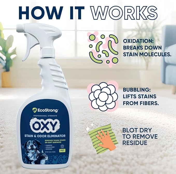Oxy Pet Carpet Cleaner Spray | Pet Stain Remover for Pet Urine, Cat Pee, Dog Poop | Deep Spot Treating Action on Carpeting, Upholstery, Laundry, Pet Beds & More (32 Fl Oz)