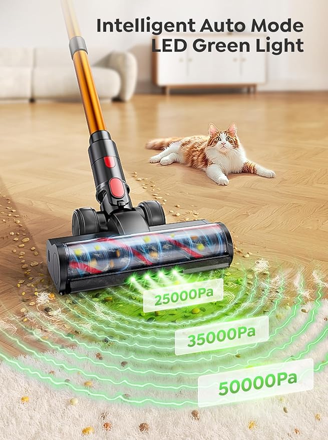 INTETURE Cordless Vacuum Cleaner, 600W 50KPA 65Mins Vacuum Cleaners for Home, Upgraded Stick Vacuum with 3.3Ft Extendable Hose, LED Touch Screen & Wall Charging Station for Hard Floor Carpet Car Pet