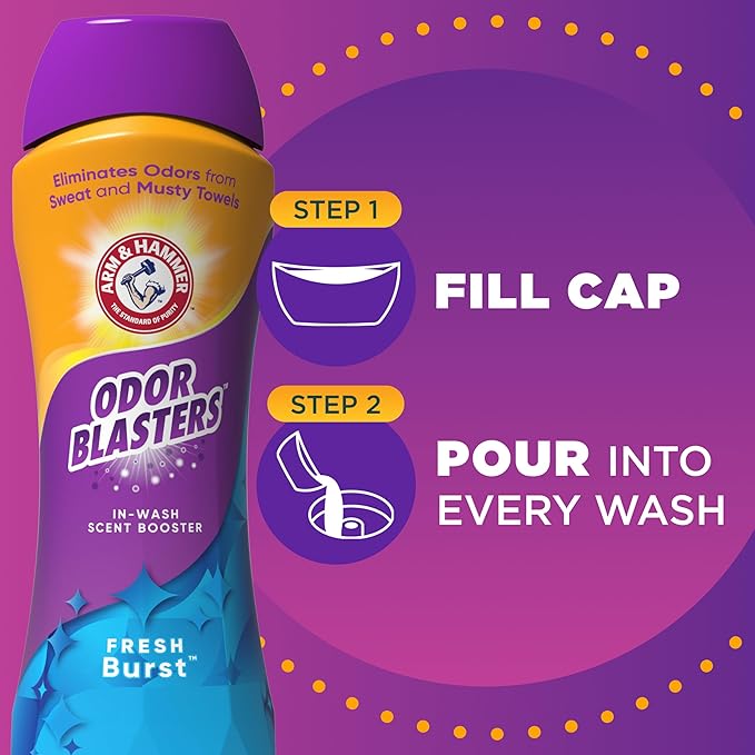 ARM & HAMMER Odor Blasters In-Wash Laundry Scent Booster, Eliminates Tough Odors, Fresh Burst Scent, 24 oz Bottle