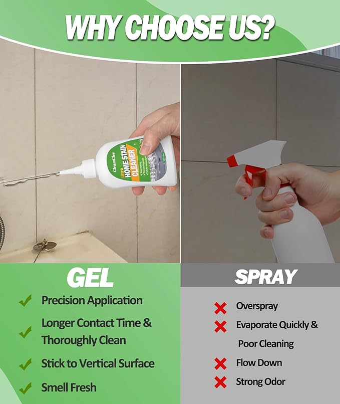 GleamGlee Home Remover Gel, 8 Fl.Oz Powerful Washing Machine Gasket Cleaner, Heavy Duty Stain Cleaner for Front Loader Washing Machine Seal, Bathroom Shower, Grout, Bathtub, Tile & Silicone Surfaces