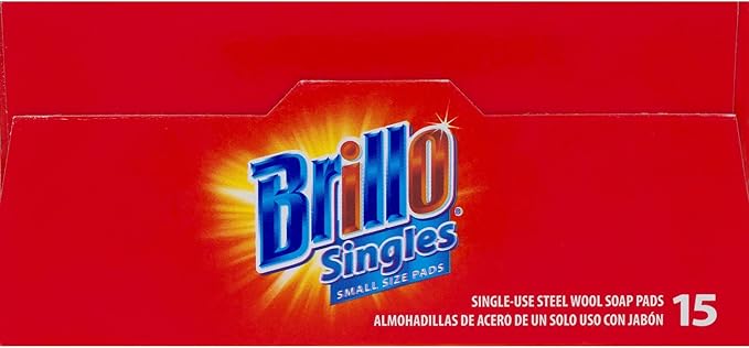 Brillo Single Use Steel Wool Soap Pads, Smaller Size Original Red Scent, 15 Count Pack of 1