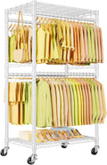 ULIFHOME P4 Rolling Clothes Rack Heavy Duty, Clothing Racks for Hanging Clothes, Freestanding Garment Racks with Wheels, Metal Portable Closet Rack 35.5''W × 20.5''D × 80.5''H, Max Load 560Lbs, White