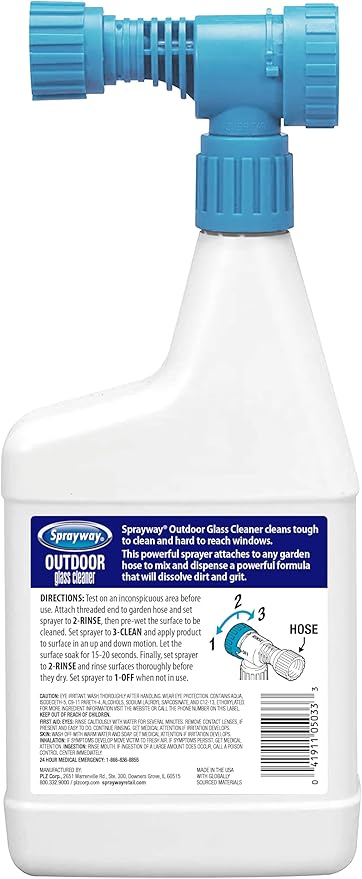 Sprayway Outdoor Glass Cleaner, 32oz | Streak-Free Shine, Foaming Action | Ideal for Windows, Patio Doors, and Outdoor Glass Surfaces