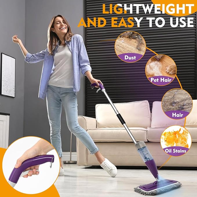 Microfiber Spray Mop for Floor Cleaning with Washable Pads, Dry Wet Floor Mops with with Sprayer and 27 oz Refillable Bottle,Reusable Dust Spray Mops for Hardwood Laminate Vinyl Tile Cleaning