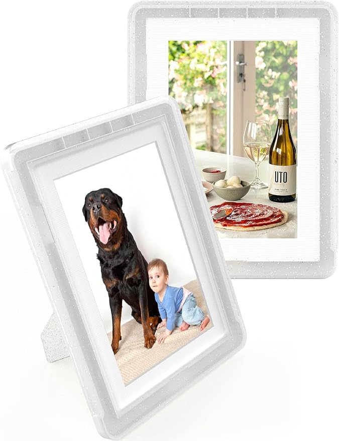 5x7 Picture Frame, Clear Acrylic Photo Frame with White Mat for 4x6 Photos, One-Piece Shatterproof Tool-Free Design, UV-Resistant Waterproof Tabletop Frame for Home Office Decor with 10-Year Warranty