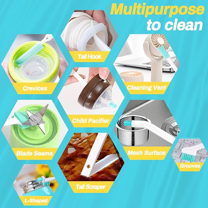 Potanro Ice Machine Cleaner Brush Sets, 14pcs Countertop Ice Maker Cleaner Tools, Gap Crevice Cleaning Brushes Tools Small Spaces, Scrub Sponge, Thin Brush for Cleaning Window Track, Straw, Bottle