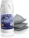 WETQUEEN Stainless Steel Cleaner and Polish Kit - Heavy Duty Cookware Cleanser Powder with 3 Pads - Removes Burnt Stains, Rust, Water Spots & Grease from Pots, Pans, Sinks & Appliances (12.35 oz)