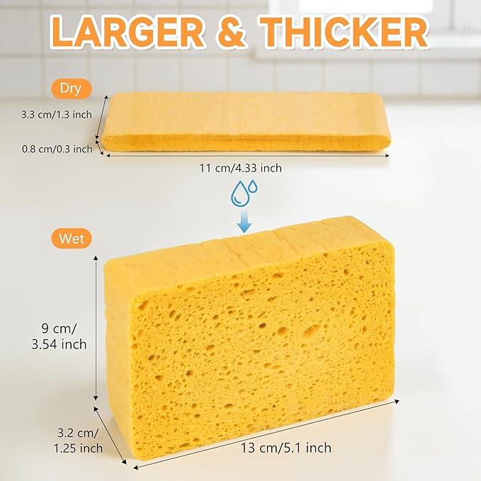 8-Count Pop Up Cellulose Sponges | Non-Scratch Eco-Friendly Kitchen Sponges for Dishes, Bathroom, Cars | Tear-Resistant Natural Scrub Sponges | Biodegradable Compostable Cellulose