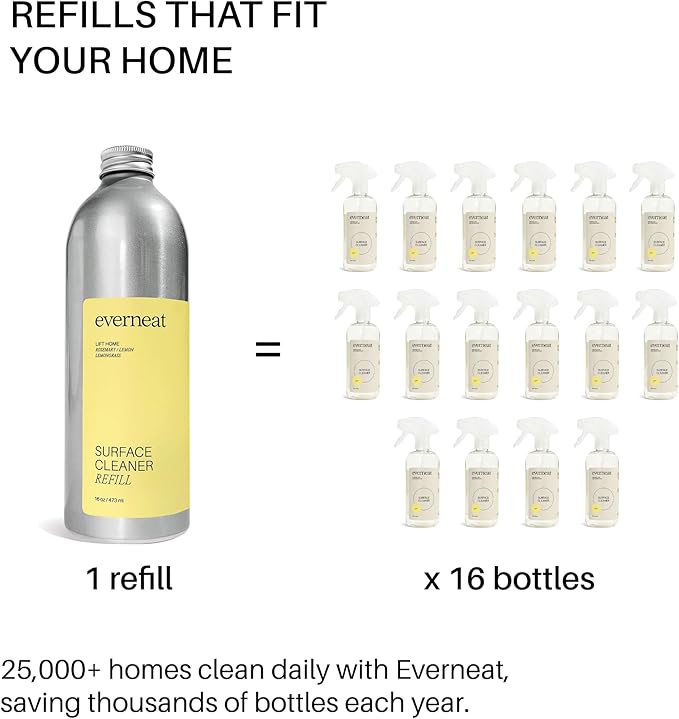 Everneat Surface Cleaner Concentrate (Refill) Lift / 16 Refills (16oz) | Aluminum Bottle…