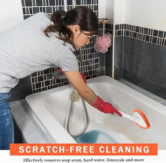 Baderke 4 Pcs Tub Tile Scrubber Cleaning Brush Pads (Without Handle) Brush Non-Scratch Scouring Pads for Shower Bathroom Buildup Toilet Wall Floor (Orange)