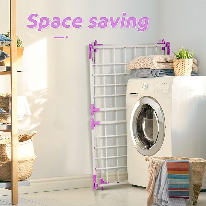 Clothes Drying Rack, Gullwing Laundry Rack, Collapsible, Space-Saving Laundry Rack, with Bonus Sock Clips, for Clothes, Towels, Linens, Indoor/Outdoor, Purple