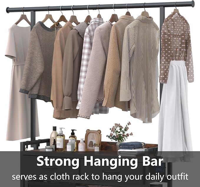 STIKELY Laundry Sorter Hamper with Hanging Cloth Rack, Laundry Basket with 3 Section Pull-Out Rolling Bags, Laundry Sorter for Organization and Storage with 2 Drawers for Laundry Room (Vinatge Brown)