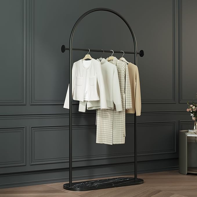 Black Arched Garment Rack with Marble Base, Freestanding Metal Clothing Rack for Bedroom,Entryway or Boutique, Modern Heavy Duty Coat Rack