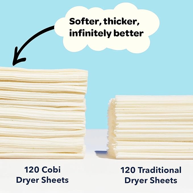 Cobi Biodegradable Non-Toxic Dryer Sheets – Naturally Scented Cotton Dryer Sheets – Eco-Friendly, Plant-Based, Plastic-Free (96, Scented)
