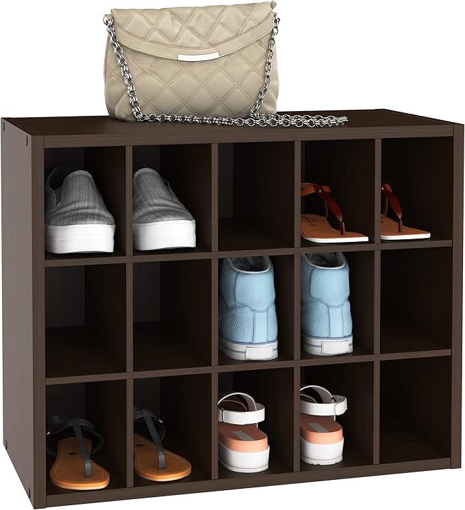 ClosetMaid 15 Cube Stackable Storage Organizer for Shoes, Bags, Crafts, Hobbies with Wood Shelves, for Closet, Entryway or Mudroom, Espresso
