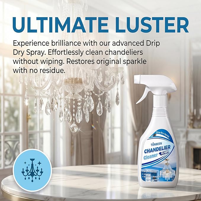 Chandelier Cleaner Drip Dry Spray No Wipe - No Wipe Streak Free Dust Remover for Crystals, Glass & Window Screens, 1PK