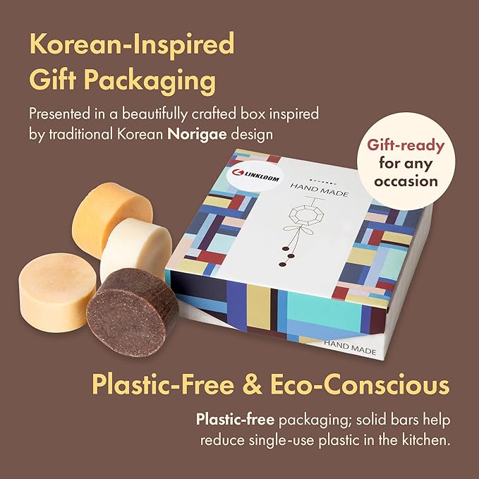 Handmade Natural Solid Dish Soap Bar, 4PCS in Korean Traditional Design GIft Box, Solid dish washing bar, Paprika, Oatmeal, Coffee, Pumpkin, Natural ingedients, Vegan Dishwashing Block