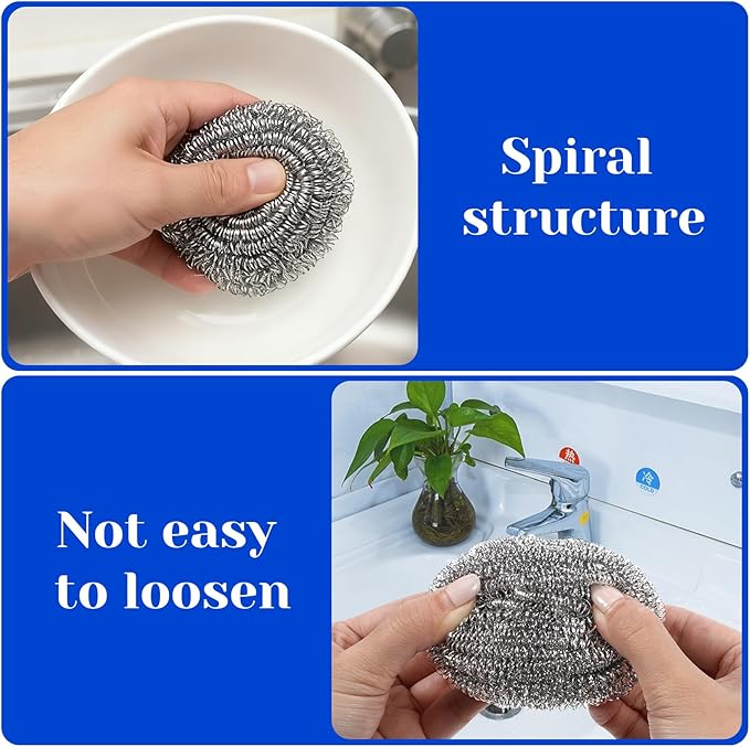 100 Pcs Stainless Steel Scouring Pads Heavy-Duty Metal Sponge Scrubbers for Kitchen & Grill Cleaning, Rust-Resistant Steel Wool for Pots, Pans, Oven 2.5"x1.5"