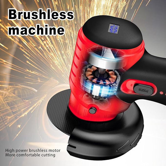 Brushless Cordless Angle Grinder Kit, 19500rpm Mini Electric Angle Grinding Tool with 2x16.8V 2000mAh Battery and 6-Cutting Discs, Grinder Handheld Cutter for Metal Wood