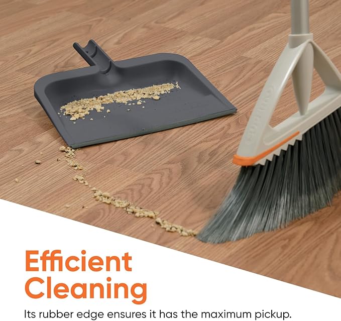 Superio Clip-On Dustpan with Rubber Lip - 10-inch Wide Durable Plastic Dust Pan with Comfort Grip Handle, Grey, 3-Pack