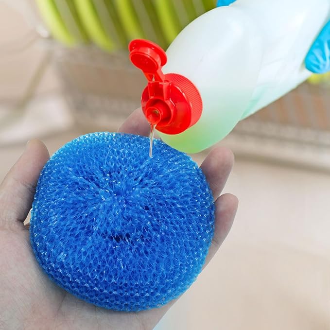 15 Pcs Plastic Dish Scrubbers, Nylon Scouring Pad Mesh Pot Scourers (Yellow+Blue+Red+Green+Orange)