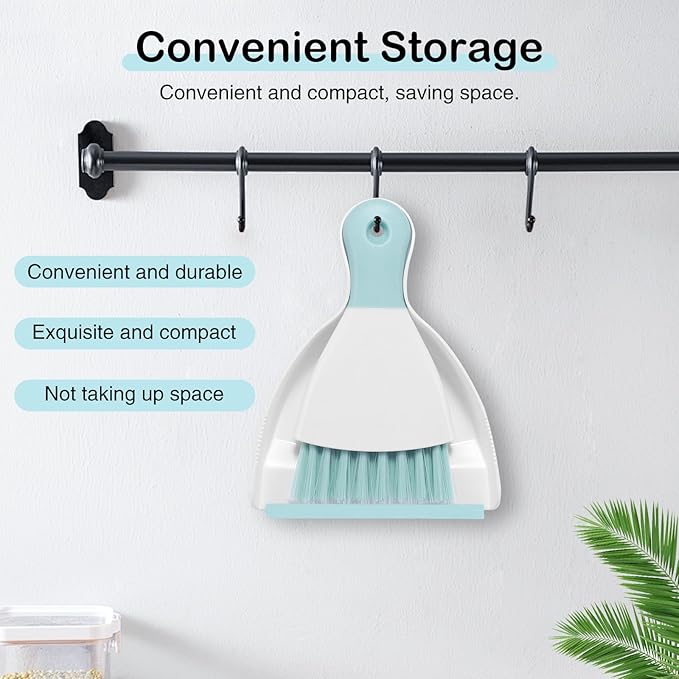 NACENA Mini Dustpan and Brush Set, Small Broom and Dustpan Set Dust Pan and Mini Hand Broom Dustpan and Broom Combo Compact for Home Table Keyboards Sofa Kitchen, Blue