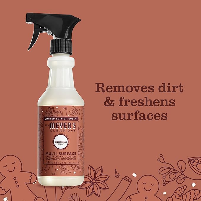 Mrs. MEYER'S CLEAN DAY Multi-Surface Everyday Cleaner, Gingerbread Scent, 16 Fl Oz Bottle, (Pack of 2)