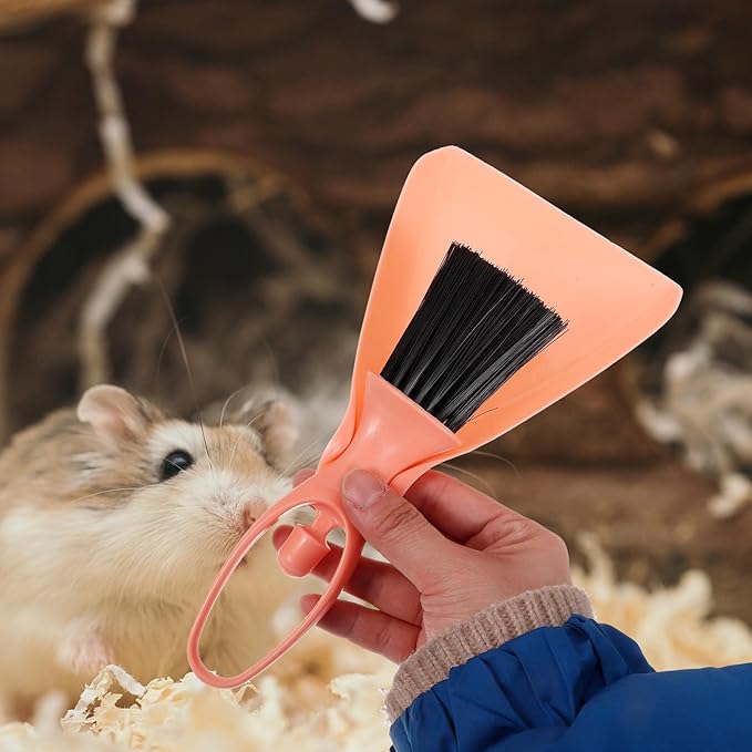 Small Broom and Dustpan Set for Small Animal Cages, Mini Handheld Cleaning Brush with Dustpan, Pink Pet Cage Accessory for Hamsters, Rabbits, Guinea Pigs, and Chinchillas