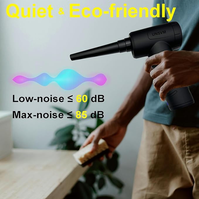 Air Duster,Efficient Electric Air Duster,Compact Rechargeable Cordless Compressed Air Duster,Quiet Air Blower,Portable 3-Gear Versatilie Dust Blower with LED Light for Keyboard Cleaning