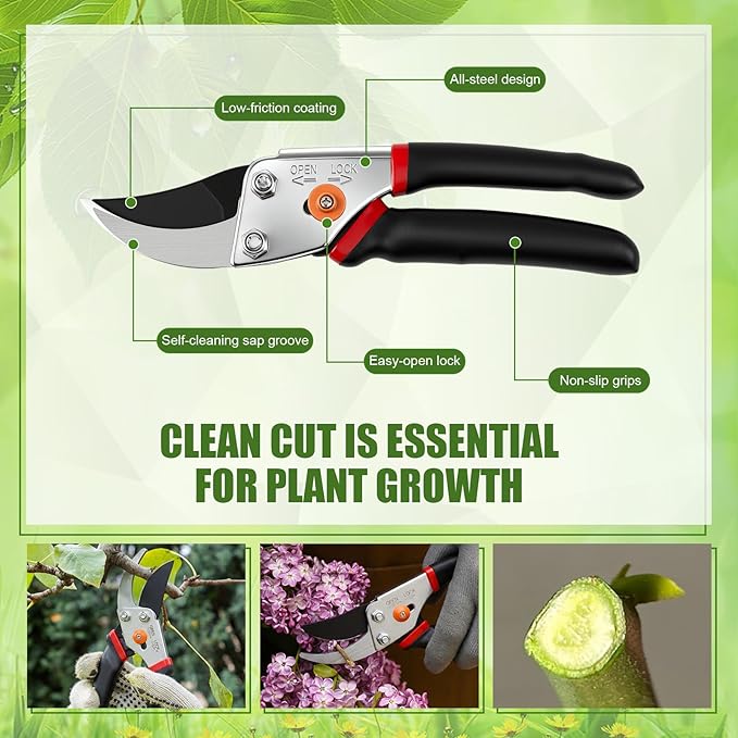 2 Pcs Garden Tools Hoe and Cultivator Garden Rake Bypass Pruning Shears 5/8-Inch Cut Capacity Clippers Gardening Scissors 2-In-1 Heavy Duty Gardening Hand Tools for Digging Weeding Cultivating