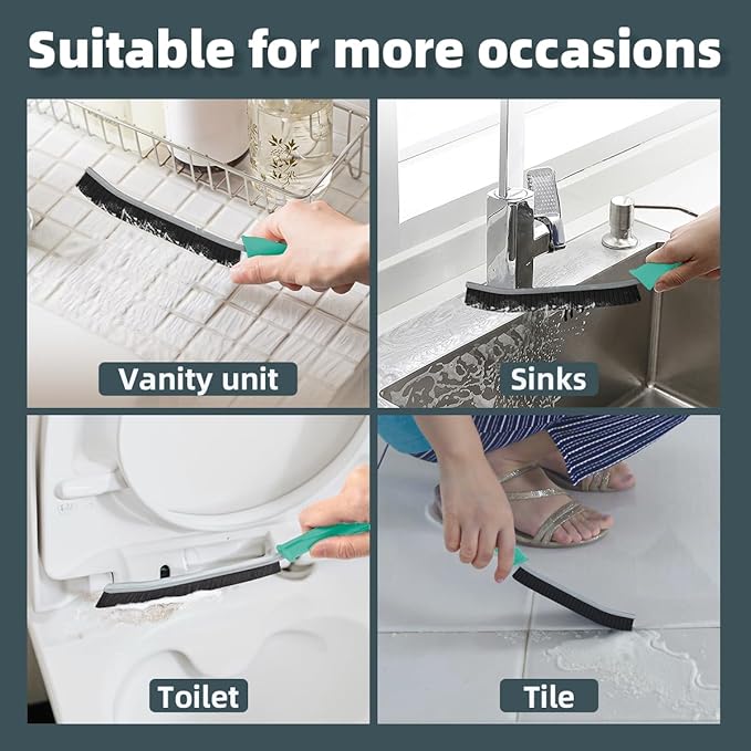 Toilet Brush, 2 Pcs Bathroom Cleaning Brush, Toilet Scrubber, Deep Toilet Bowl Brush with Hanging Hole, Multifunctional Gap Cleaning Brush, Bristles for Kitchen Sinks, Tub,Shower (2, Mint)