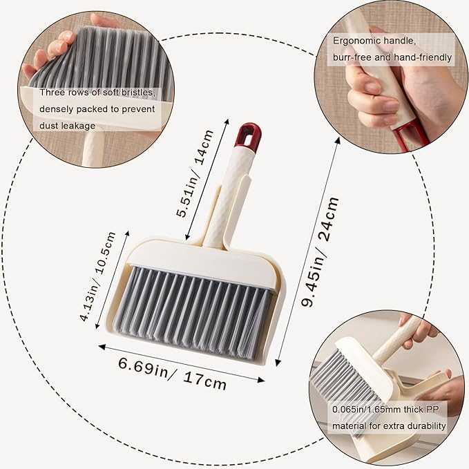 Mini Handheld Broom and Dustpan Set, Small Dust Pan and Brush Set Cleaning for Keyboard, Tabletop, Office Desk, Camping, Gardening, Pet, Car, Tiny Broom with Dustpan Combo for Children Learn Cleaning