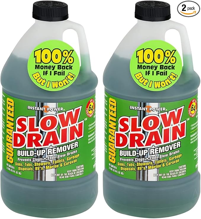Instant Power Slow Drain Build Up Remover – Prevents Clogs, Ends Slow Drains for Sinks,Tubs, Showers, Toilets, Disposals, RVs, 2 Liters (Pack of 2)