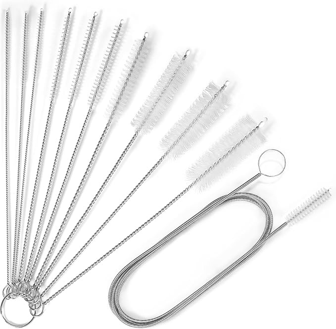 Cleaning Brushes Set, 10 Pieces 8 Inch Nylon Tube Brush + 60 Inch Flexible Long Drain Brush, Hose Pipe Brush, Suitable for Home Kitchen, Bathroom, Fish Tank, Water Pump Accessories (White)