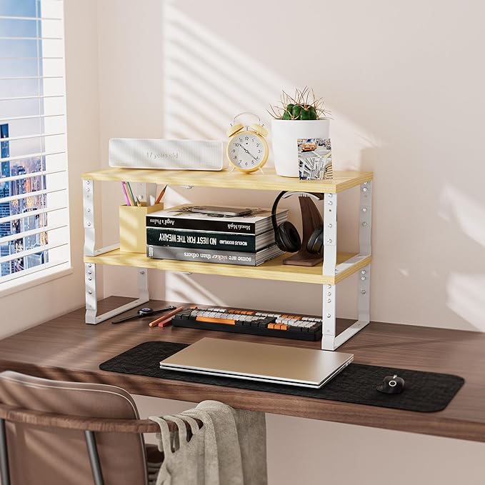 Adjustable Metal Shelving Unit, Stackable & Expendable Storage Rack for Home/Office/Kitchen, Space-Saving，Sturdy&Durable，Easy Assembly (1PACK/Large/White/Burlywood