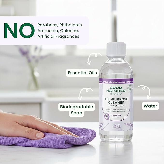 Good Natured Brand All-Purpose Cleaner Concentrate | 8oz makes 128oz | Lavender Essential Oil | 16X Concentrated Natural Multi-Surface Cleaner
