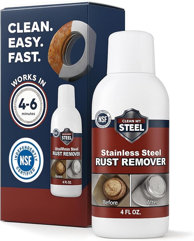 CLEAN MY STEEL Stainless Steel Rust Remover – NSF Approved Non-Toxic Rust Stain Remover Gel for Appliances, Sinks, Grills, Marine & Commercial Equipment (4 oz)