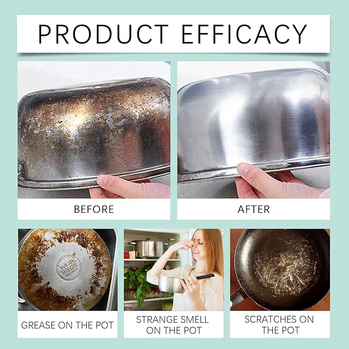 Liquid Pot and Pan Cleaner for Burnt On Food & Grease, Tough Stove Top and Cookware Cleaner, Removes Stubborn Stains on Stainless Steel, Cast Iron, Copper Pots - 5 fl oz