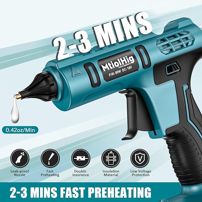 Cordless Hot Glue Gun Compatible with Makita 18v Battery, Handheld Wireless Power Heavy Duty Hot Glue Gun Full Size Kit with 20pcs 0.43'' Hot Glue Stick for Arts & Crafts, Home Repair
