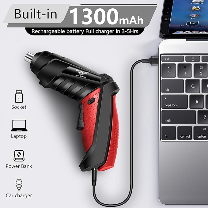 43 in 1 Household Tool Set with 3.6V USB Cordless Electric Screwdriver,Home Tool Kit with Cordless Drill Driver(Red)