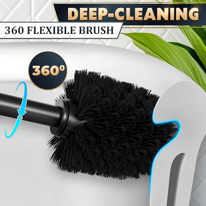 2 PCS Black Toilet Brush and Holder Set - Scratch Resistant Black Toilet Bowl Brush and Holder with Soft Bristles Replaceable Head, Protection from Splashes, and Compact Design - for Cleaning