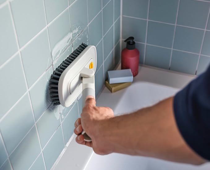 Joseph Joseph CleanTech 2-in-1 Tile and Tub Scrubber and Grout Cleaning Brush with V-Shaped Bristles