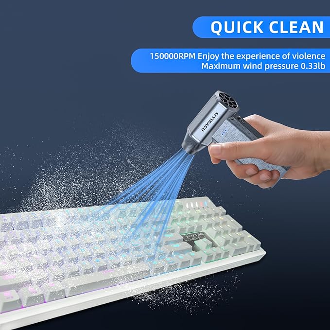 Cordless Compressed Air Duster, 150000RPM Super Power Electric Air Duster, 3-Gear Adjustable Mini Air Blower for Computer, Keyboard, Outdoor, House and Car Cleaning (Silvery)