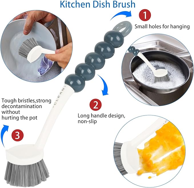 6 Pack Multipurpose Household Cleaning Set, Deep Cleaning Brush Set with Grips - Dish, Scrub, Bottle, Shoe, Groove Gap, Keyboard Brush for Kitchen, Bathroom (B)