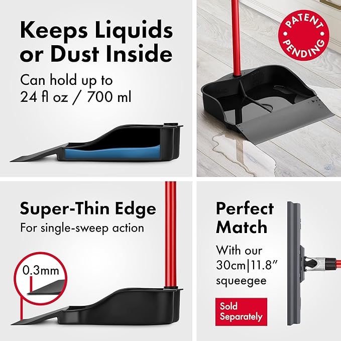 Tyroler Multi-Purpose Extra Large 100% Rubber Dustpan for Dry & Wet Floor Cleaning Indoor and Outdoor | New 105cm Long Aluminum Anti-Rust Handle | Compatible with Any Size Broom and Squeegee