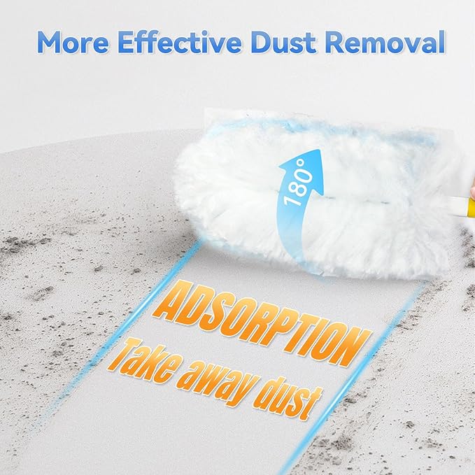 60 Pack Dusters Refills Compatible with Swiffer Duster Handle Models, 180° One Sided Duster Refills for Short and Extendable Handles, with 1 Pack Handle