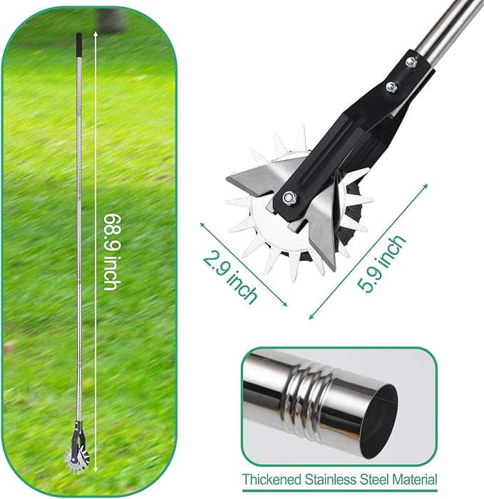 Wheel Rotary Edger, Adjustable 63” Manual Lawn Edger Tool with Gloves, Stainless Steel Trimmer for Sidewalk, Grass and Weed Edging, Ideal for Garden Landscaping and Yard Maintenance